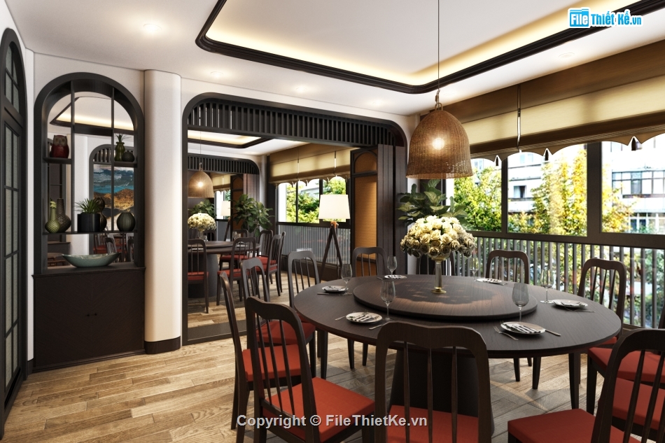 nhà hàng,indochine,3dsmax,nội thất